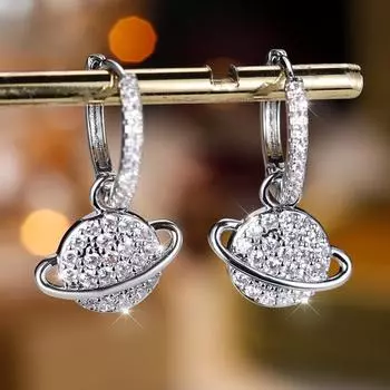 Модные серьги-подвески из циркония Planet для женщин, простые серебряные, свадебные украшения для вечеринок, подарки серебряный