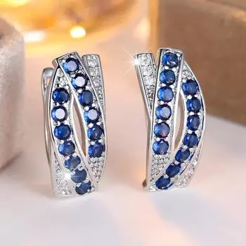 Модные серьги-подвески из голубого циркония для женщин, серебряные серьги-подвески, элегантные украшения для вечеринки, подарок серебряный/синий