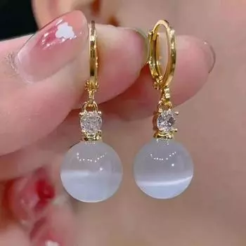 Модные серьги-подвески из камня кошачий глаз для женщин и девочек, элегантные серьги, свадебные украшения для вечеринки, подарок белый