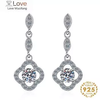 Модные серьги-подвески из стерлингового серебра 925 пробы для женщин Mossanites Diamond Clover Design Fashion Wedding Jewelry Wholesale