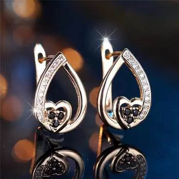 Модные серьги-подвески Love Heart с черным кубическим цирконием для женщин золотого цвета, ежедневный подарок в виде ювелирных изделий золотой/чёрный