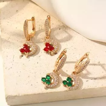 Модные серьги-подвески Moon Flowers для женщин, серьги с кубическим цирконием, ювелирные изделия, аксессуары для вечеринок, подарок на День святого Валентина красный