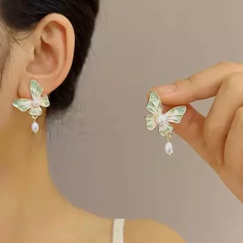 Модные серьги-подвески с бабочками и жемчугом, простые серьги-джокеры без отверстий для ушей, женские украшения для вечеринок и свадеб как