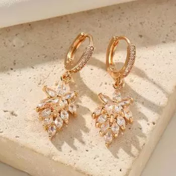 Модные серьги-подвески с цветами для женщин, серьги с кубическим цирконием, ювелирные изделия, аксессуары для вечеринок золотой