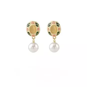 Модные серьги-подвески с искусственным жемчугом, эмалированные серьги-листья, серьги-кольца для ушей, без пирсинга