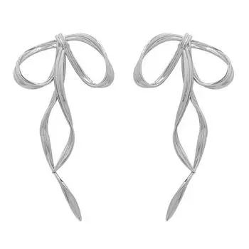 Модные серьги-подвески в форме банта, винтажные серьги-бантики, простые линейные серьги-шармы, металлические украшения для женщин серебряный