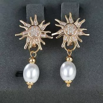 Модные серьги-подвески в виде цветка солнца для женщин, искусственный жемчуг, циркон, висячие серьги, свадебные украшения для ушей белый/золотой