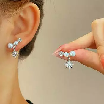 Модные серьги-подвески в виде звезд с кристаллами и цирконами, простые серьги из искусственного жемчуга, женские подарки на день рождения