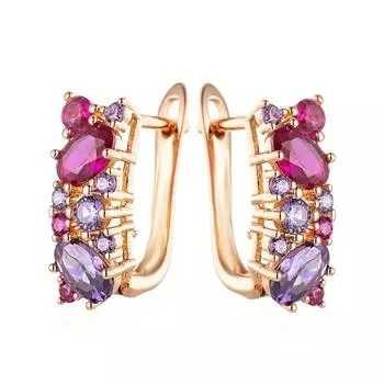 Модные серьги-подвески золотого цвета для женщин с фиолетовым цирконом фиолетовый