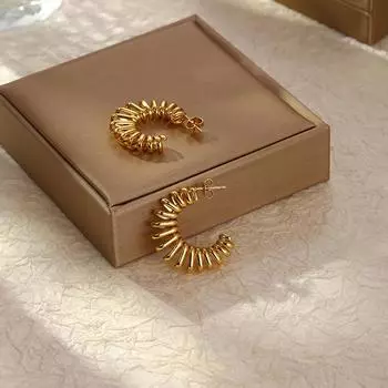 Модные серьги-пружинки из нержавеющей стали, трендовые преувеличенные женские круглые серьги, простые ретро-украшения для ушей