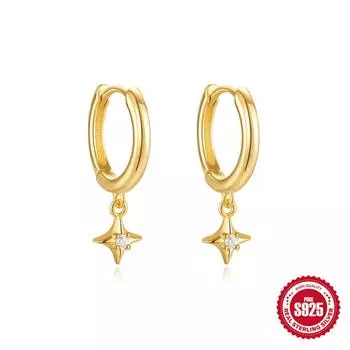 Модные серьги-пусеты из стерлингового серебра S925 в виде четырехконечной звезды с бриллиантами, французские, на каждый день, темпераментные, женские 925 Silver