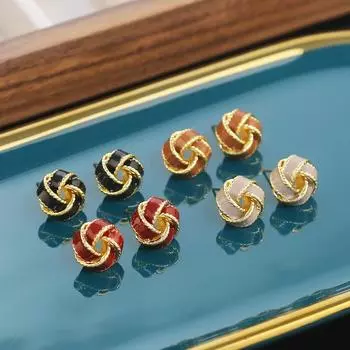 Модные серьги S925 Серебряные игольчатые серьги женские капающие маслом эмалированные цветные серьги с закрученными краями ретро нишевые серьги