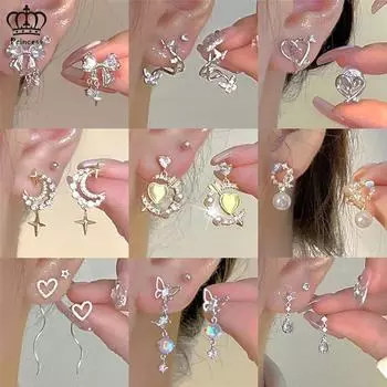 Модные серьги с бантом в виде звезды и луны для женщин, милые серьги-бабочки в форме сердца, золотые, серебряные серьги, аксессуары, ювелирные изделия, подарок 11