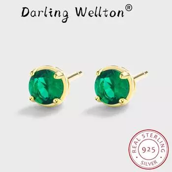 Модные серьги с блестящим зеленым цирконом S925 для женщин, зеленые геометрические оригинальные серьги из стерлингового серебра, ювелирные изделия на день Святого Валентина, ювелирные изделия из стерлингового серебра, подарок жёлтый