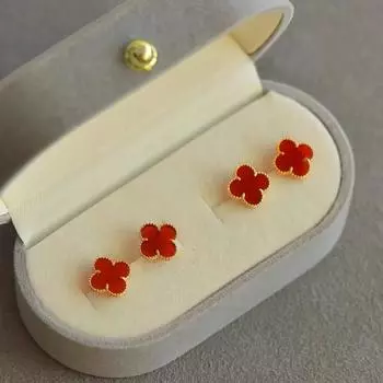 Модные серьги с четырьмя листочками клевера, высококачественные роскошные женские серьги, милые красные серьги one size