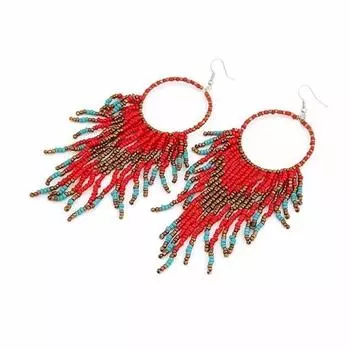 Модные серьги с кисточками из бисера ручной работы, преувеличенные богемные серьги красный