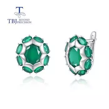 Модные серьги с натуральным зеленым агатом, настоящие драгоценные камни для женщин, серебро 925 пробы, изысканные ювелирные украшения, юбилейная вечеринка L зелёный