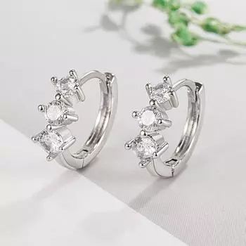 Модные серьги с тремя камнями для женщин, модные простые геометрические серьги, романтичные серьги с цирконием.