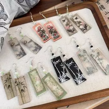 Модные серьги с тушью, нежные акриловые украшения для ушей, новые крючки в китайском стиле Hanfu style 5