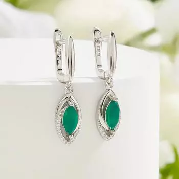 Модные серьги с зеленым агатом и драгоценными камнями. Легкие роскошные элегантные повседневные носки для женщин и девочек из стерлингового серебра 925 пробы, изысканные ювелирные изделия. M зелёный