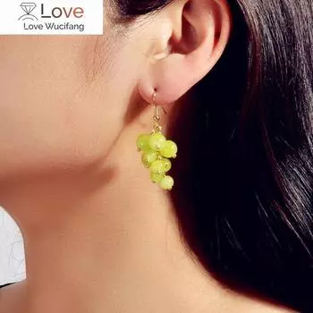 Модные серьги с зелеными драгоценными камнями и виноградом для женщин и девочек, серьги с опаловым камнем, висячие