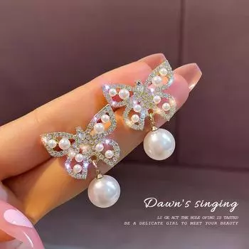 Модные серьги с жемчугом и бабочкой, сказочный темперамент, дизайн, смысл, серьги с жемчугом премиум-класса, женские ювелирные изделия, подарок
