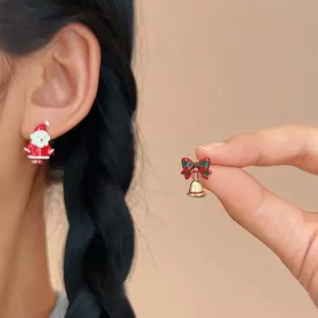 Модные серьги Санта-Клауса с асимметричным дизайном, рождественские серьги с колокольчиками и бантом, женские праздничные подарки для вечеринок как