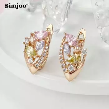 Модные серьги SIMJOO из розового золота и красочных цирконов для ювелирных украшений премиум-класса