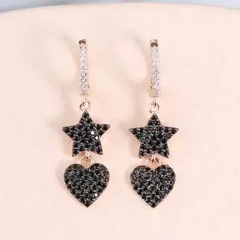 Модные серьги со звездным сердцем в романтическом дизайне из стерлингового серебра 925 пробы розового золота с черным цирконом элегантные женские изысканные украшения M чёрный