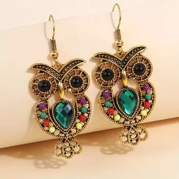 Модные серьги в этническом стиле в стиле ретро, креативные серьги в виде совы в богемном стиле разноцветный
