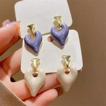 Модные серьги в форме сердца с капельной глазурью Серьги-гвоздики для женщин Серьги Ювелирные изделия Подарок девушке Brincos белый