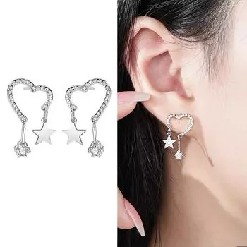 Модные серьги в форме звезды в форме сердца, простые серьги с цирконием для женщин, ювелирные изделия, подарок