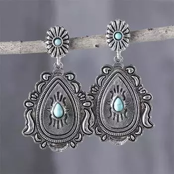 Модные серьги в народном стиле с инкрустацией бирюзовыми каплями воды преувеличивают индивидуальность, креативные украшения для ушей