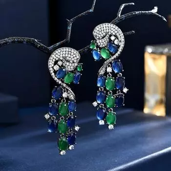 Модные серьги в стиле «тяжелая промышленность» с микроинкрустацией из цветного циркония и кисточками, легкие роскошные серьги-гвоздики золотой