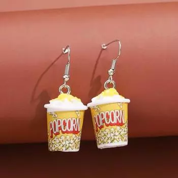 Модные серьги в виде мультяшного попкорна, креативные серьги из смолы, серьги-гвоздики и подвески жёлтый
