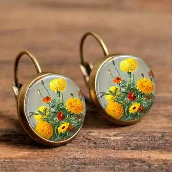 Модные серьги Y2K Vintage Marigold Time Gem Flower Ear Buckle