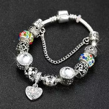 Модные серебряные браслеты с подвеской в виде сердца для женщин, браслеты с бусинами в виде звезд и цветов, ювелирные изделия, подарки серебряный