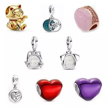 Модные серебряные бусины Lucky Cat из бисера для домашних животных, очаровательные новые бусины в форме сердца 520 ко Дню святого Валентина