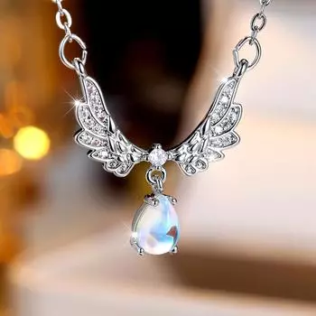 Модные серебряные цветные блестящие циркониевые крылья ангела, кулон в форме капли воды, ожерелья для женщин, свадебные украшения, подарки серебряный
