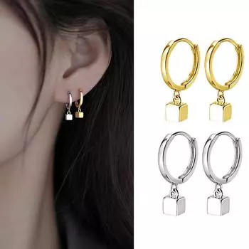 Модные серебряные цветные геометрические квадратные серьги-кольца для женщин, простой ювелирный подарок
