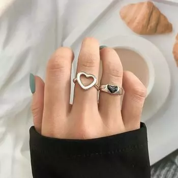 Модные серебряные кольца для пар в форме сердца для женщин, набор регулируемых колец для влюбленных, обручальные свадебные открытые кольца, ювелирные изделия