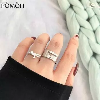 Модные серебряные кольца с динозаврами для женщин и мужчин, комплект колец для влюбленных пар, помолвочные кольца для дружбы, свадьбы, открытые кольца, ювелирные изделия