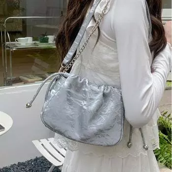 Модные серебряные плиссированные сумки через плечо, повседневная сумка через плечо с цепочкой, повседневные сумки-облака, женские сумки для поездок на работу, сумки подмышки