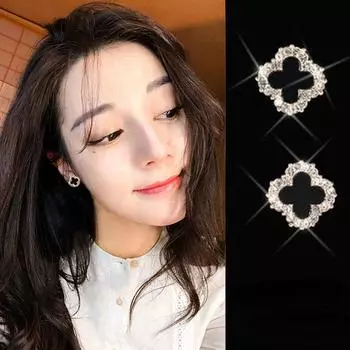 Модные серебряные серьги клевера с иглами, простые и универсальные серьги с темпераментом, серьги с цветами серебряный