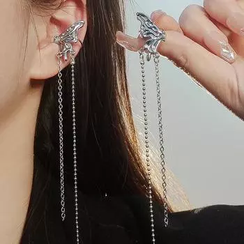 Модные серебряные серьги-клипсы в виде бабочки с длинными кисточками, модные женские украшения для вечеринок, подарок как