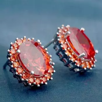 Модные серебряные серьги натурального овального цвета для женщин, роскошные серьги-гвоздики с оранжевым сапфиром и цирконием, женский подарок на годовщину свадьбы