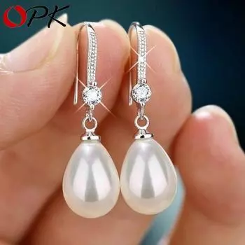 Модные серебряные серьги-подвески из искусственного жемчуга для женщин, элегантные блестящие круглые серьги-гвоздики из искусственного жемчуга, женские свадебные украшения для женщин, серьги-подвески