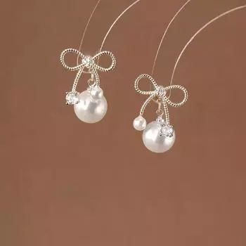 Модные серебряные серьги с жемчугом в виде банта для женщин и девочек, корейские маленькие серьги-гвоздики, повседневные серьги, ювелирные изделия в подарок серебряный