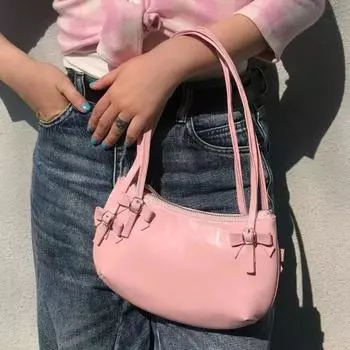 Модные серебряные сумки через плечо для женщин, женские сумки из искусственной кожи с верхней ручкой, женские розовые сумки под мышками, повседневные сумки с бантом