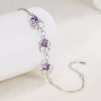 Модные серебряные украшения, Aishang, трава листа счастья, аметист, женский браслет, персонализированный простой браслет